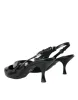 Black Leather Embellished Slingbacks Shoes sold by Louxly