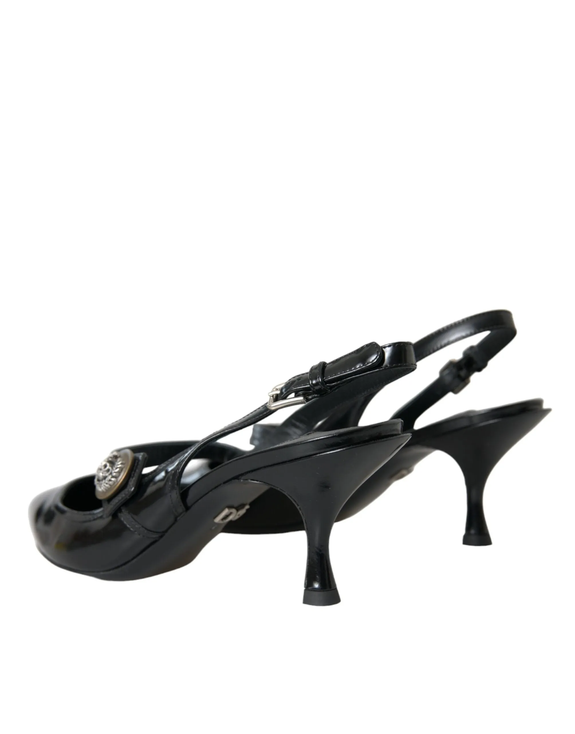 Black Leather Embellished Slingbacks Shoes sold by Louxly product image thumbnail 4