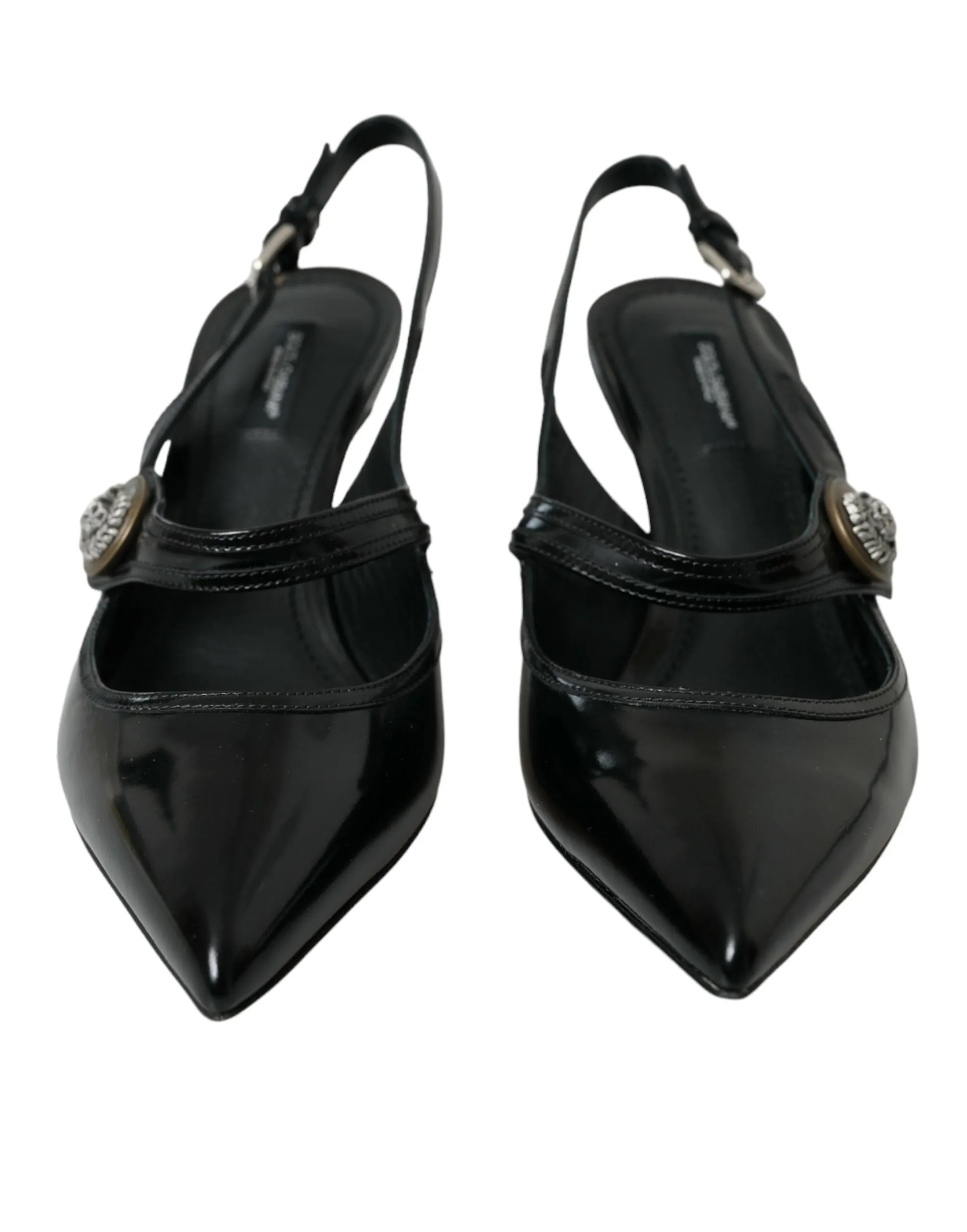 Black Leather Embellished Slingbacks Shoes sold by Louxly product image thumbnail 2
