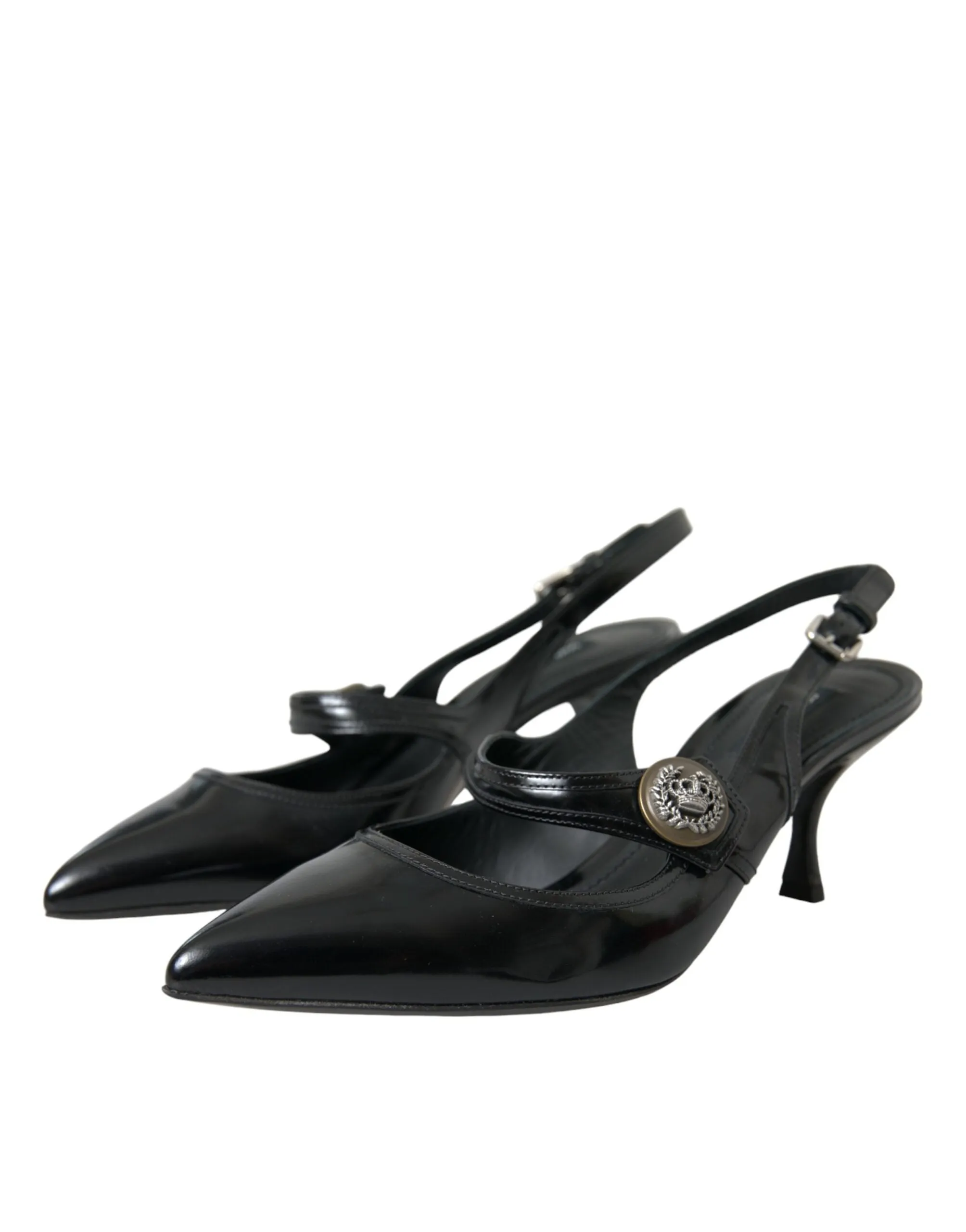 Black Leather Embellished Slingbacks Shoes sold by Louxly product image thumbnail 3