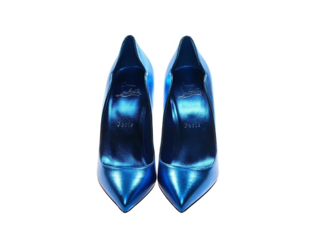 Hot Chick 100 Blue Mirrored Patent Leather High Heel Pumps sold by Louxly