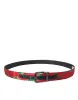 Red Leather Jacquard Silver Metal Buckle Belt sold by Louxly