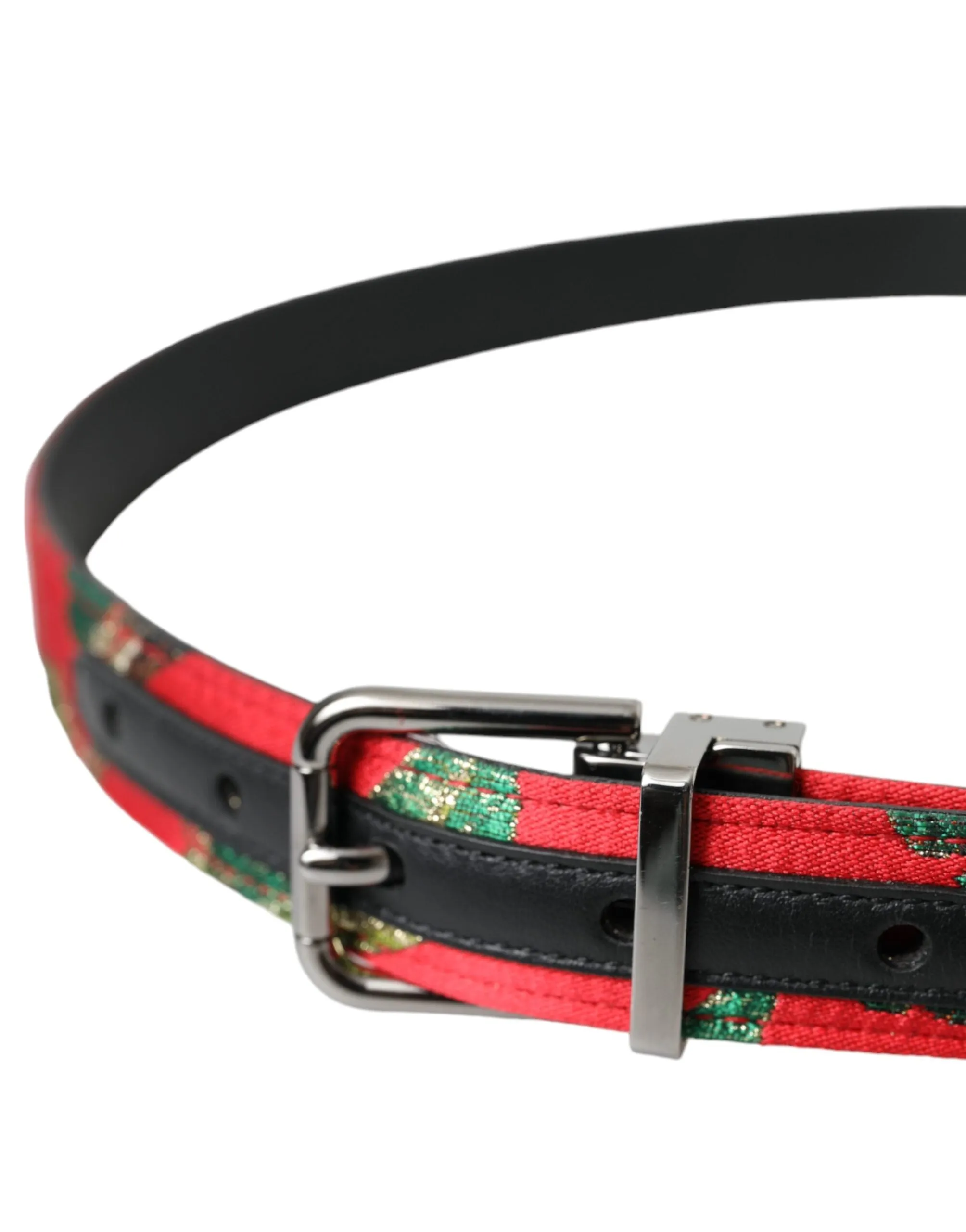 Red Leather Jacquard Silver Metal Buckle Belt sold by Louxly product image thumbnail 3