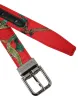 Red Leather Jacquard Silver Metal Buckle Belt sold by Louxly
