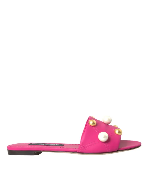 Pink Embellished Leather Flats Sandals Shoes sold by Louxly