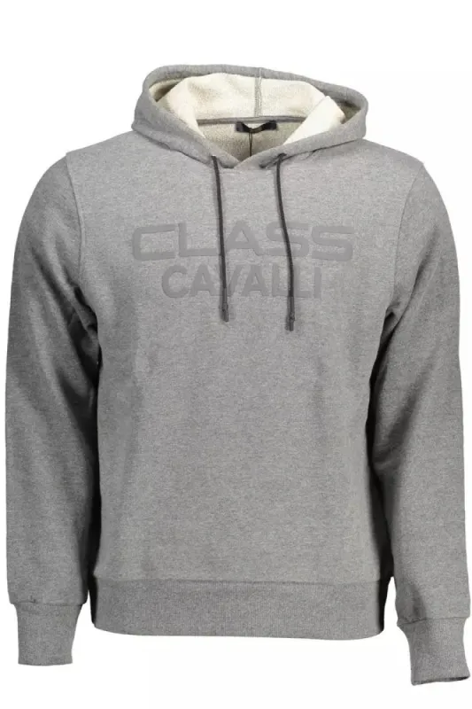 Chic Gray Hooded Sweatshirt with Logo Print sold by Louxly