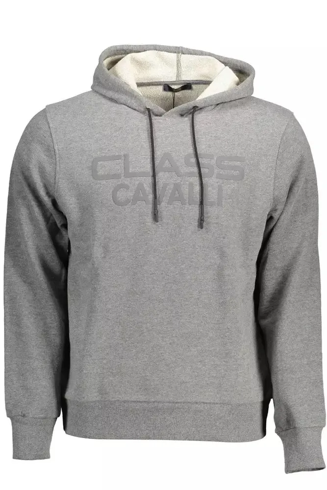 Chic Gray Hooded Sweatshirt with Logo Print sold by Louxly