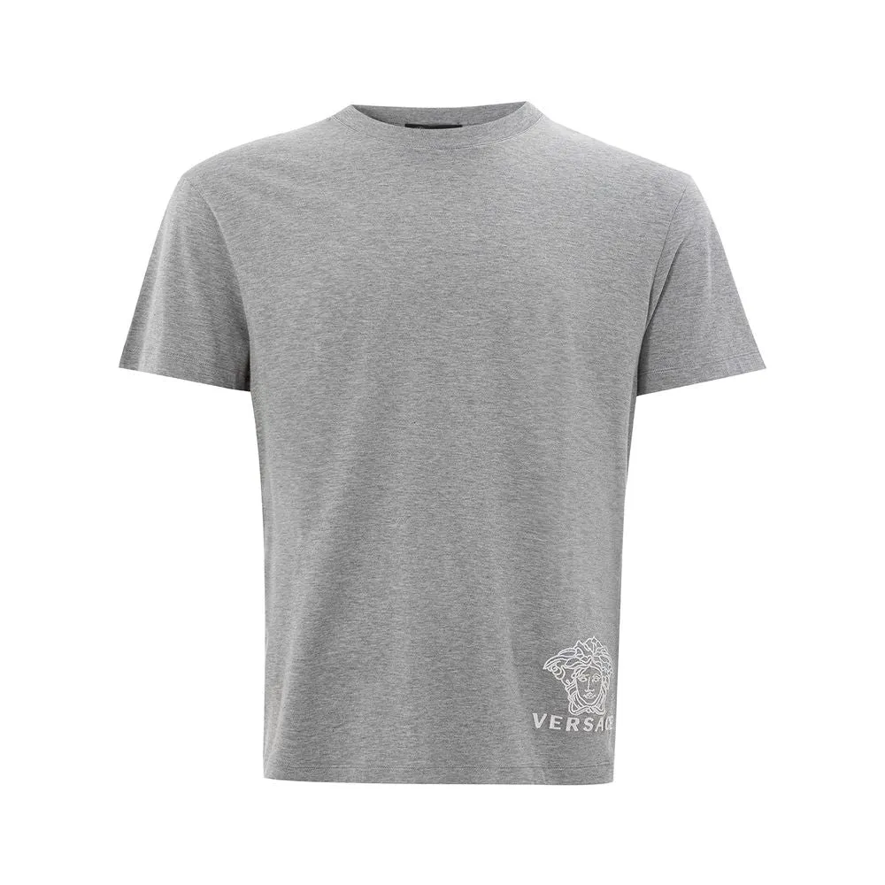 Elegant Gray Cotton T-Shirt sold by Louxly