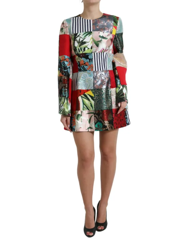 Floral Jacquard Mini Shift Dress Masterpiece made by Louxly