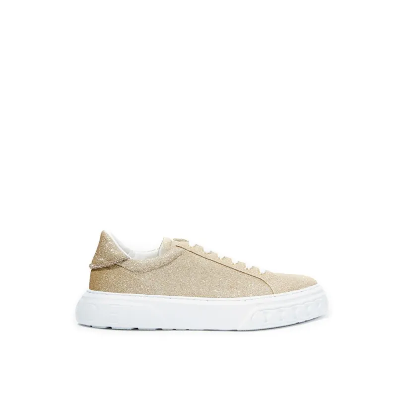 Elegant Gold Leather Sneakers sold by Louxly
