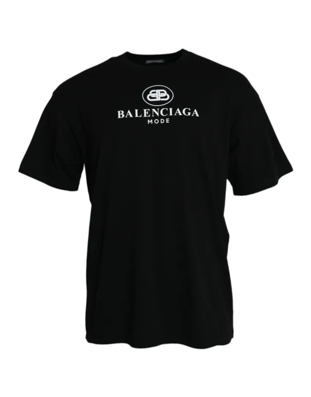 Black Cotton Logo Print Crew Neck Short Sleeves T-shirt sold by Louxly