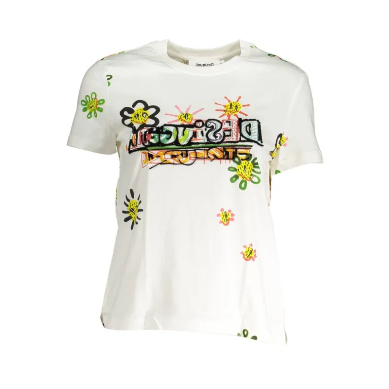 White Cotton Women T-Shirt made by Desigual