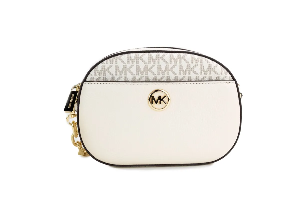 Jet Set Glam Light Cream Leather Oval Crossbody Bag Purse sold by Louxly