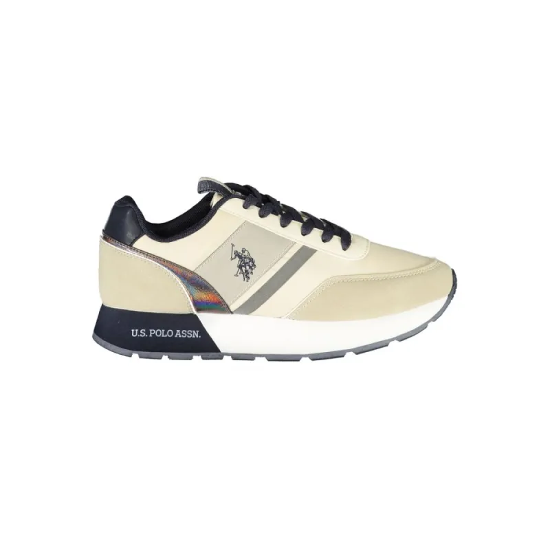 Elegant Beige Lace-Up Sneakers with Contrast Accents sold by Louxly