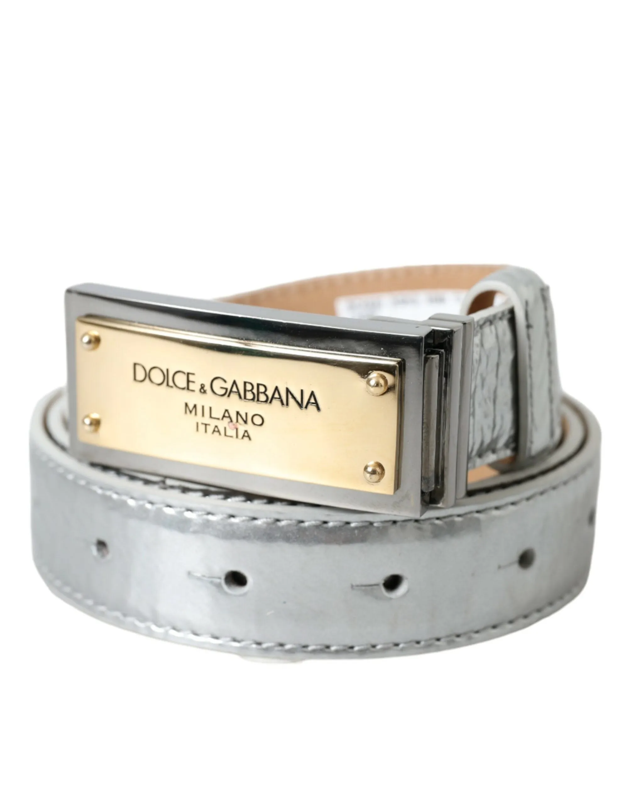 Silver Leather Metal Logo Buckle Belt Men sold by Louxly