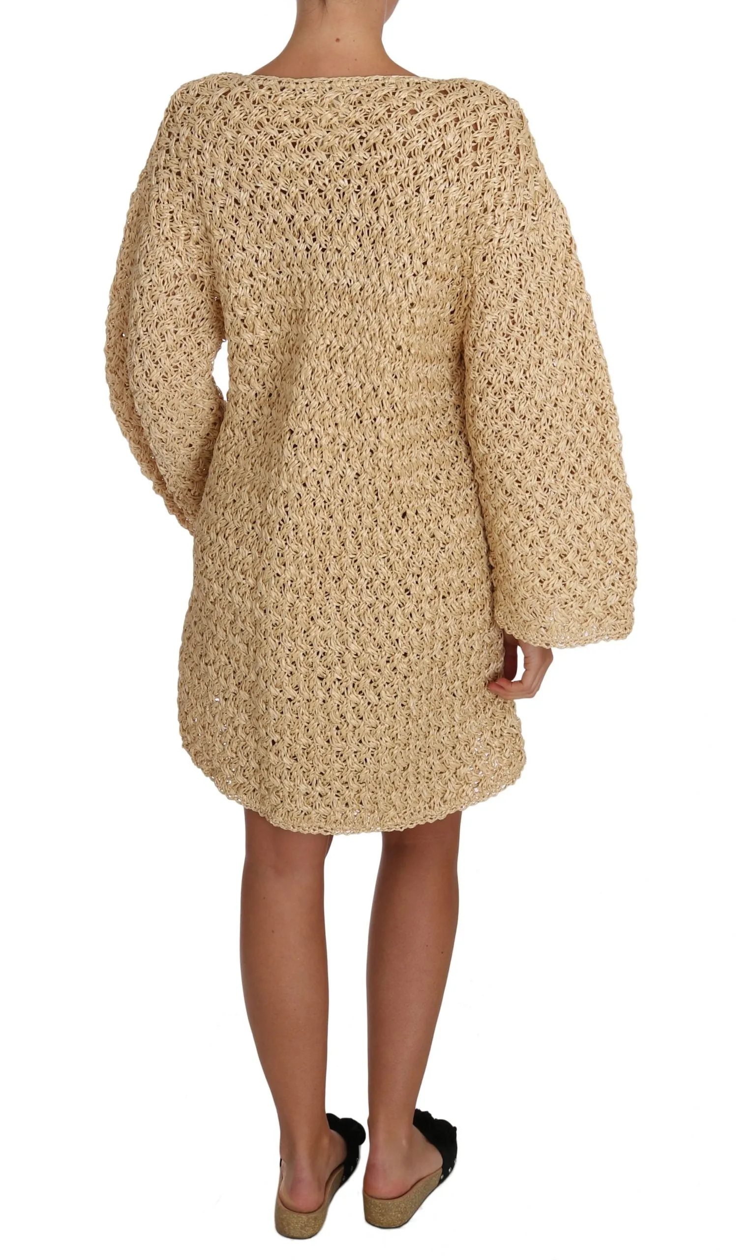 Chic Beige Crochet Knitted Raffia Cardigan sold by Louxly product image thumbnail 2