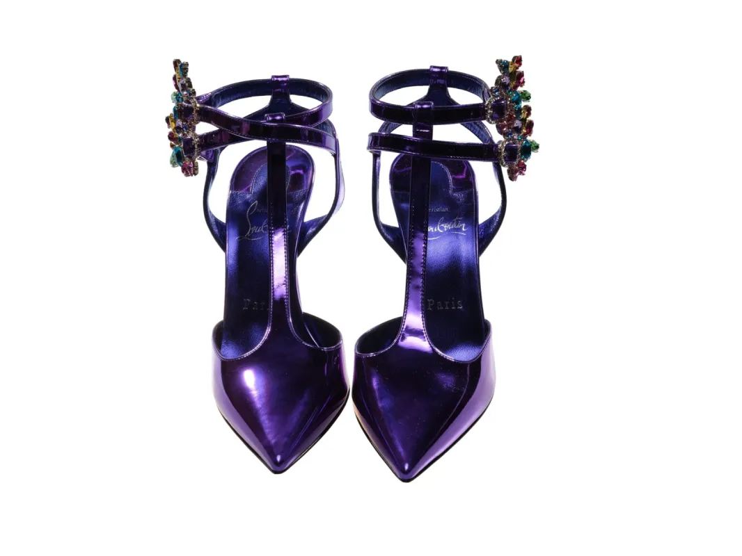 Maravilla Jolie 100 Elektra Mirrored Leather Jewelled Buckle High Heel Pumps sold by Louxly