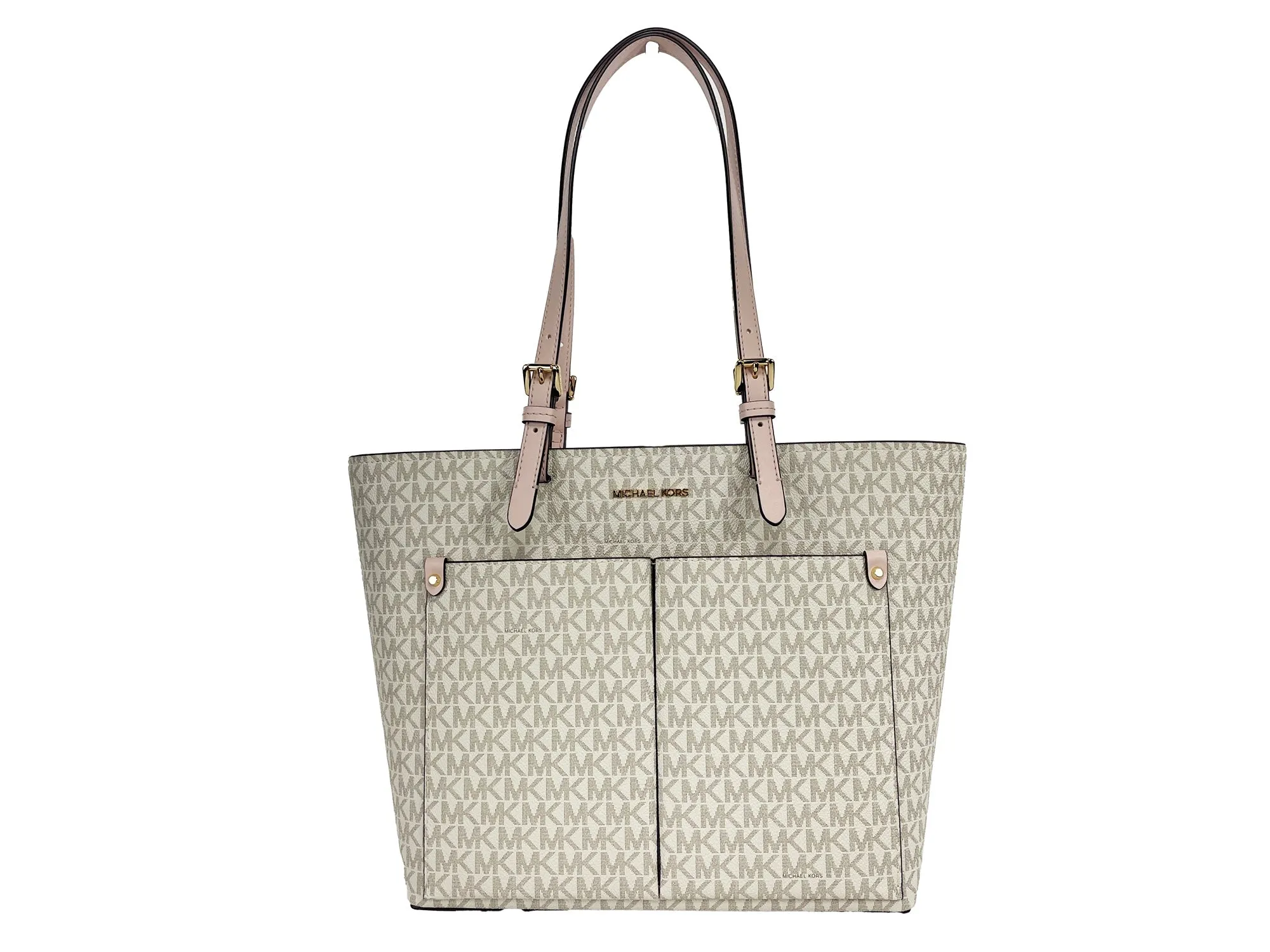 Jet Set Medium Powder Blush Signature PVC Double Pocket Tote Bag sold by Louxly