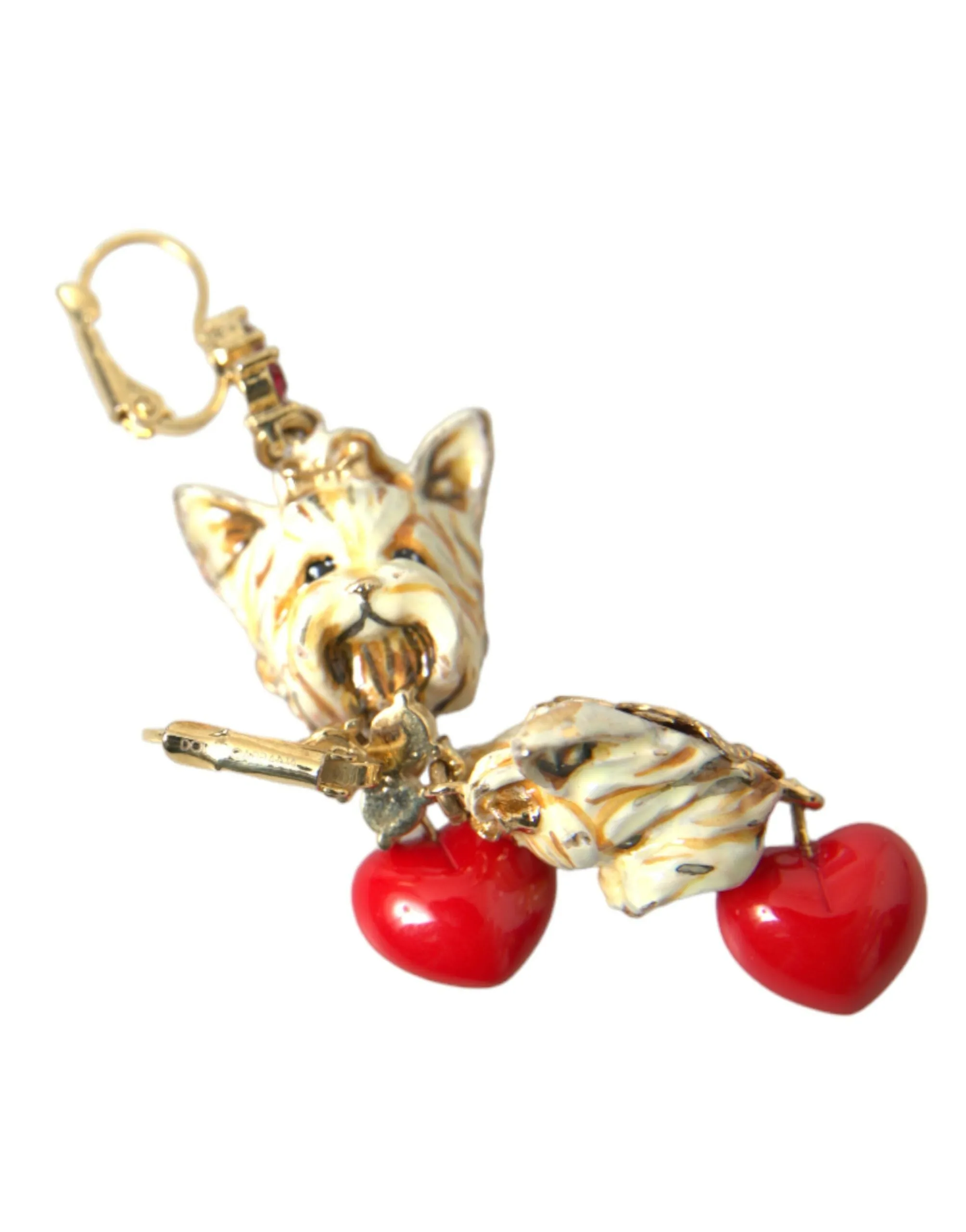 Gold Brass Heart Dog Red Crystal Dangling Earrings sold by Louxly product image thumbnail 4