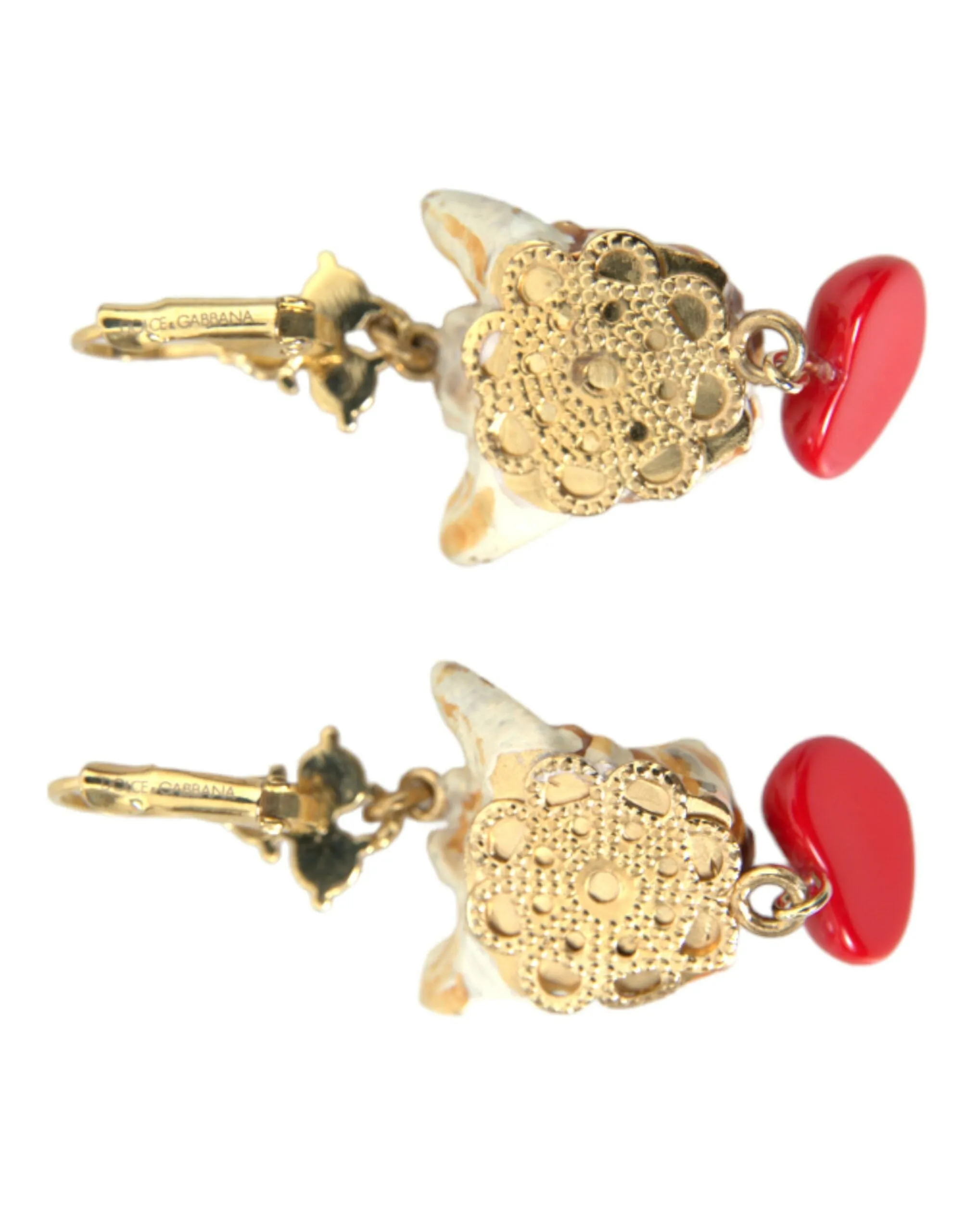 Gold Brass Heart Dog Red Crystal Dangling Earrings sold by Louxly product image thumbnail 3