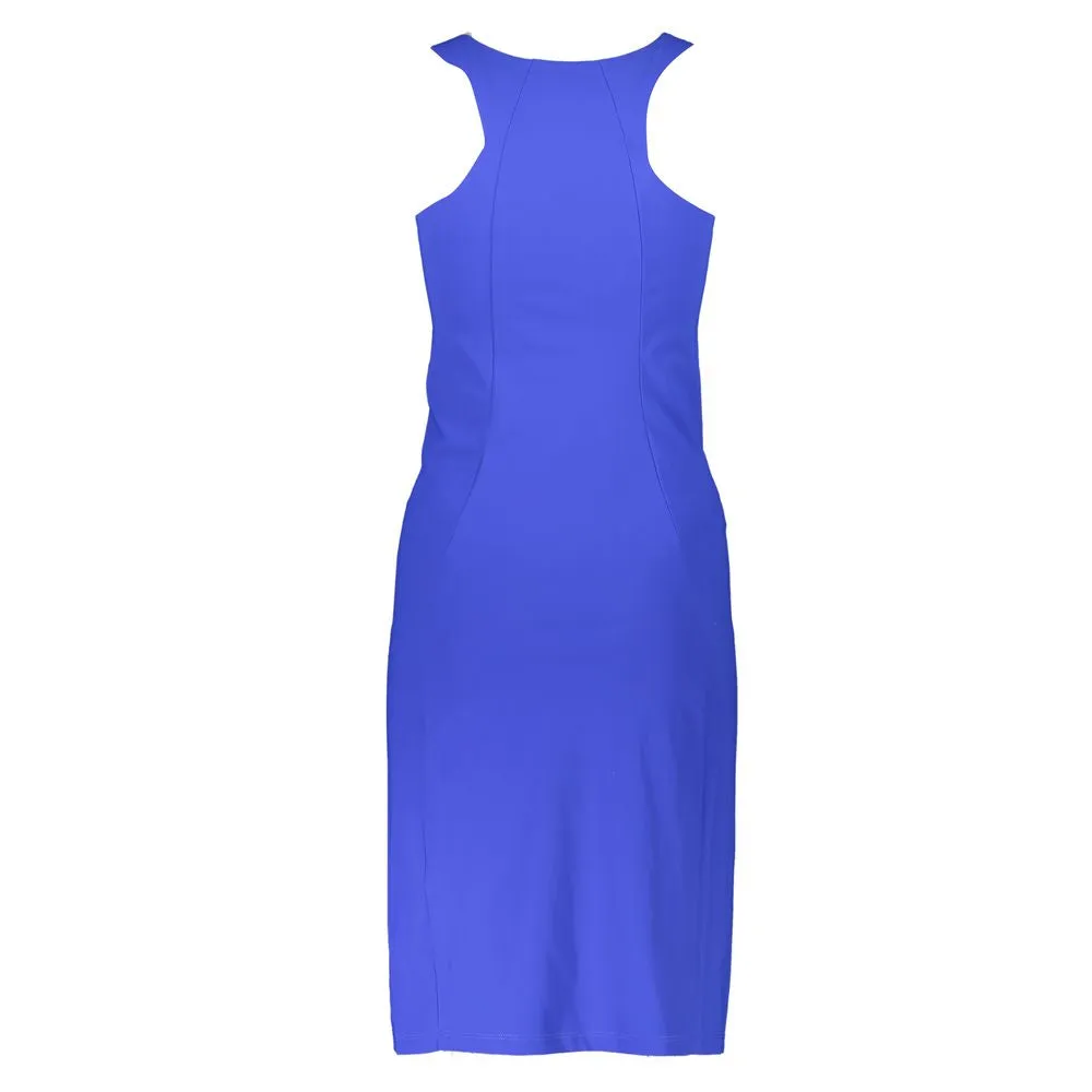 Elegant Blue Crew Neck Dress with Logo Detail sold by Louxly product image thumbnail 2