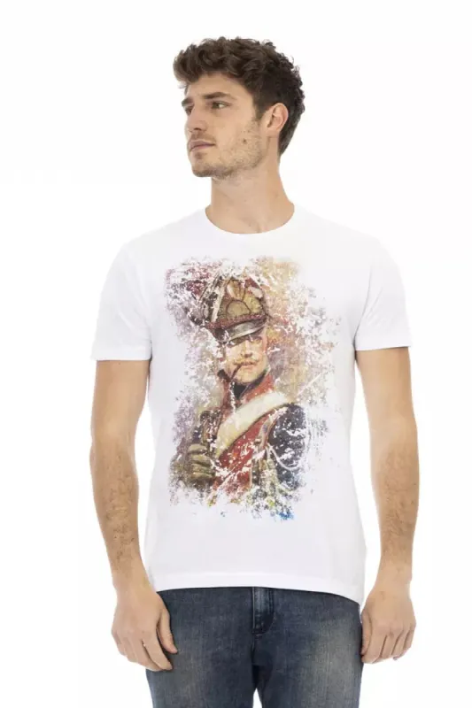 Sleek White Cotton Blend Tee with Graphic Front sold by Louxly