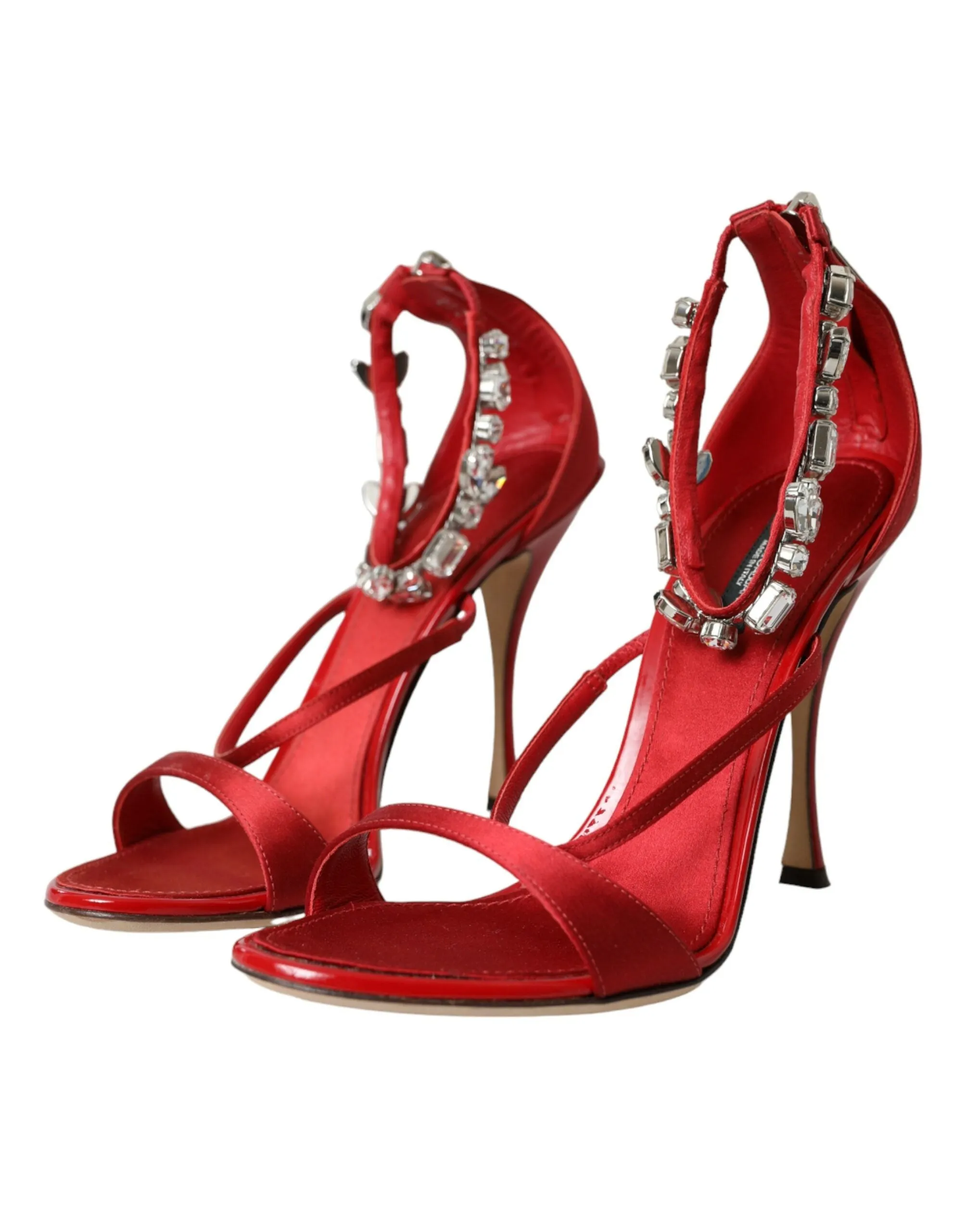 Keira Red Satin Crystals Sandals Heels Shoes sold by Louxly product image thumbnail 3