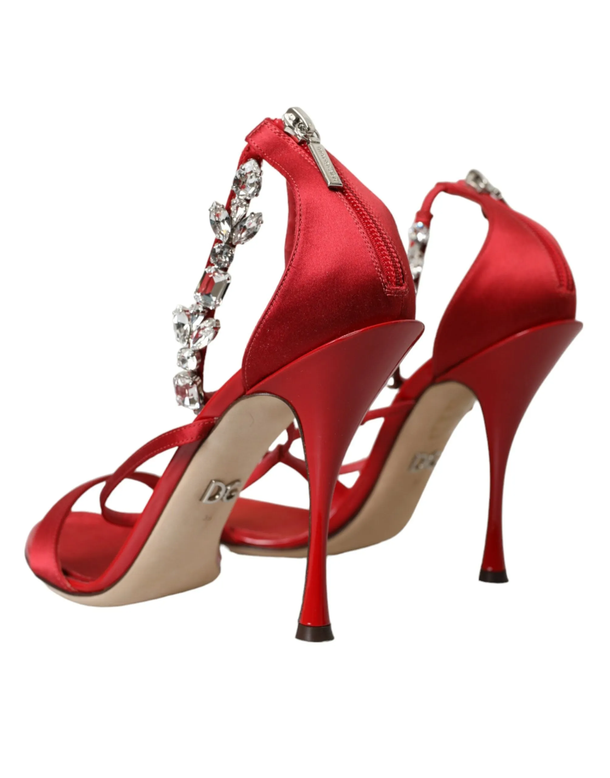 Keira Red Satin Crystals Sandals Heels Shoes sold by Louxly product image thumbnail 4