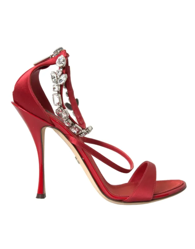 Keira Red Satin Crystals Sandals Heels Shoes sold by Louxly