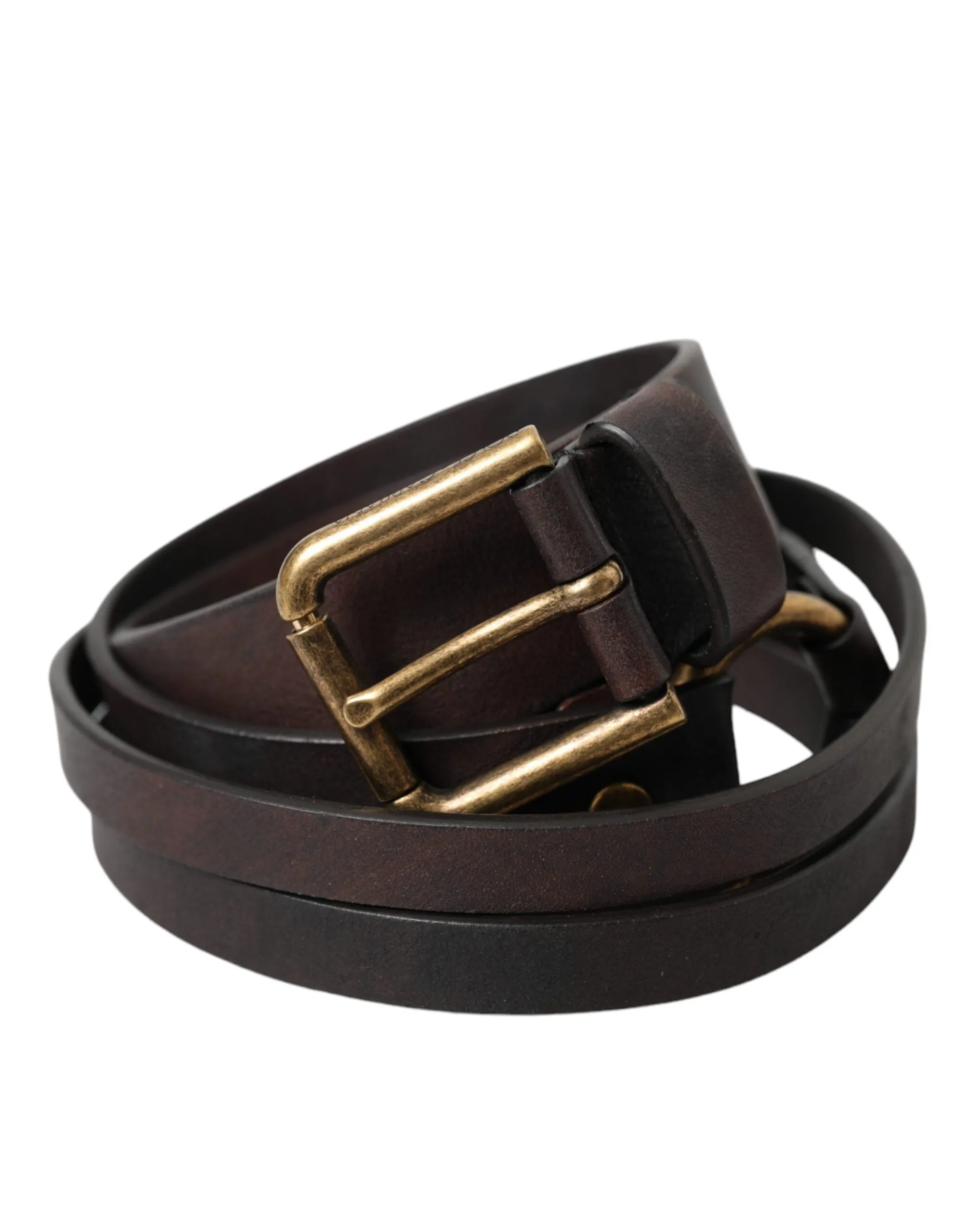 Dark Brown Leather Gold Metal Buckle Women Belt sold by Louxly