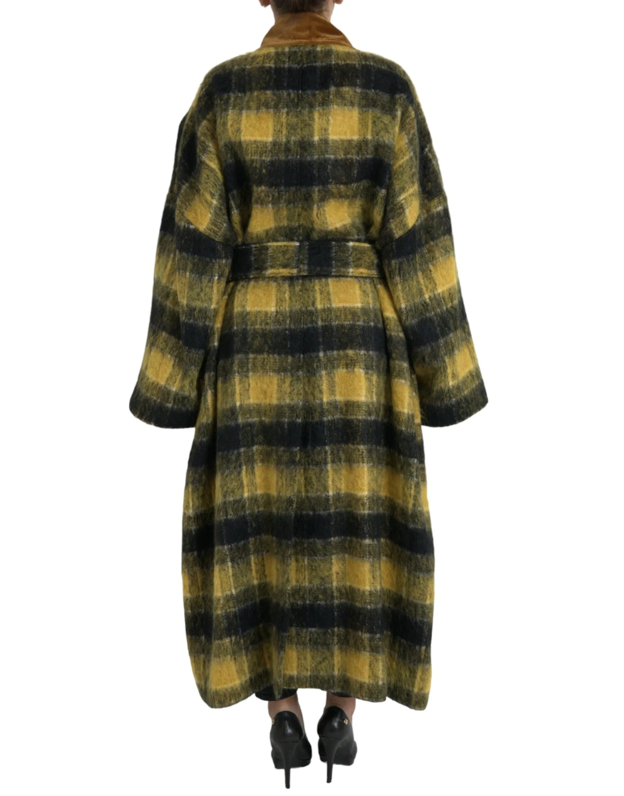 Chic Checkered Long Trench Coat in Sunny Yellow sold by Louxly product image thumbnail 3