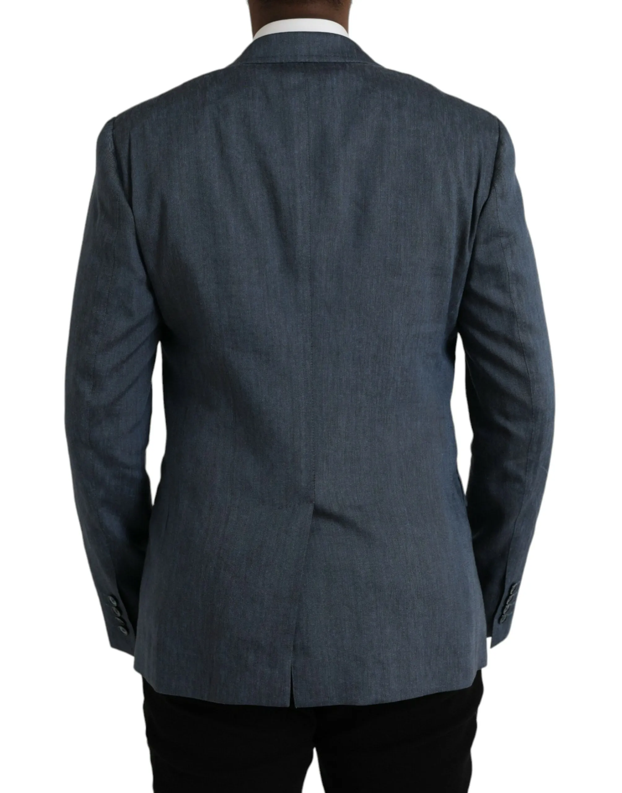 Blue Linen NAPOLI Single Breasted Coat Blazer sold by Louxly product image thumbnail 3