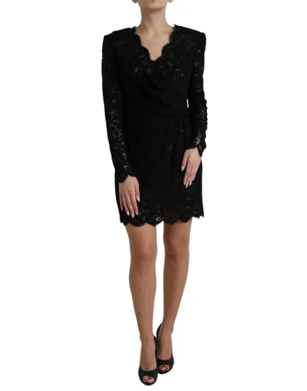 Elegant Black Floral Lace Sheath Mini Dress sold by Louxly