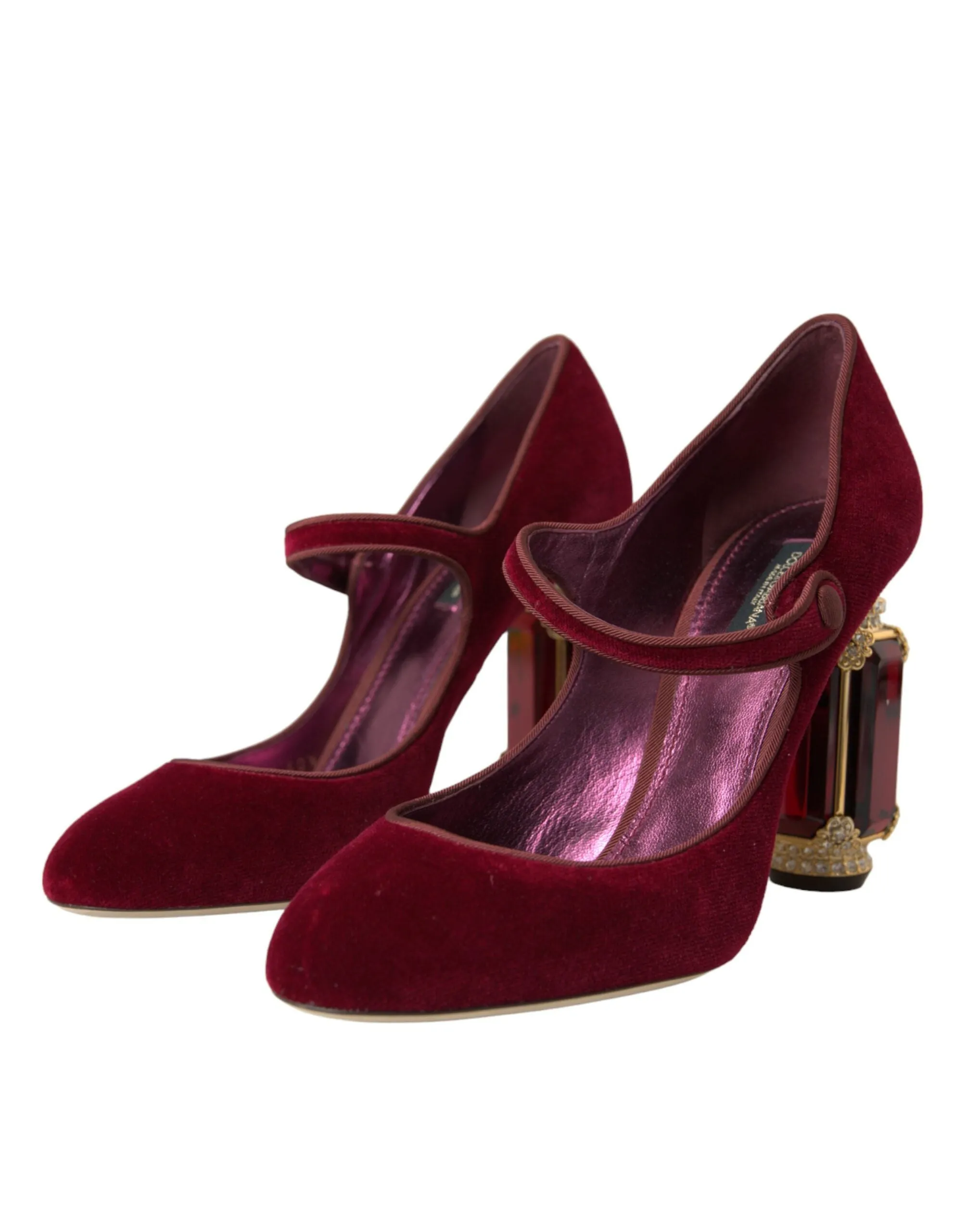 Red Velvet Gold Crystals Heels Mary Jane Shoes sold by Louxly product image thumbnail 3