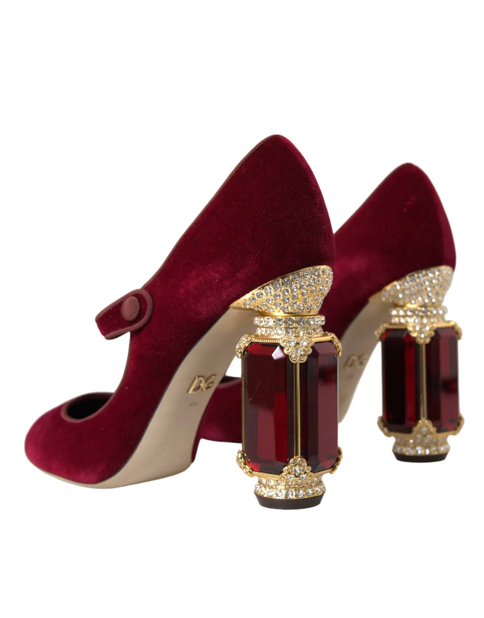 Red Velvet Gold Crystals Heels Mary Jane Shoes sold by Louxly product image thumbnail 4
