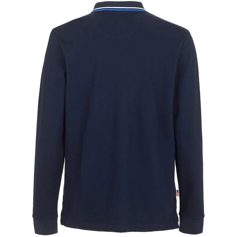 Chic Blue Cotton Long-Sleeved Polo sold by Louxly product image thumbnail 2