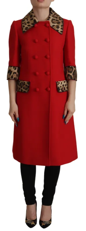 Elegant Red Leopard Trench Coat sold by Louxly