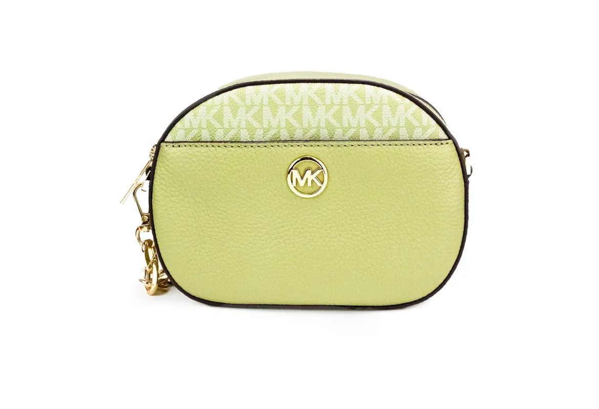 Jet Set Glam Light Sage Leather Front Pocket Oval Crossbody Handbag sold by Louxly