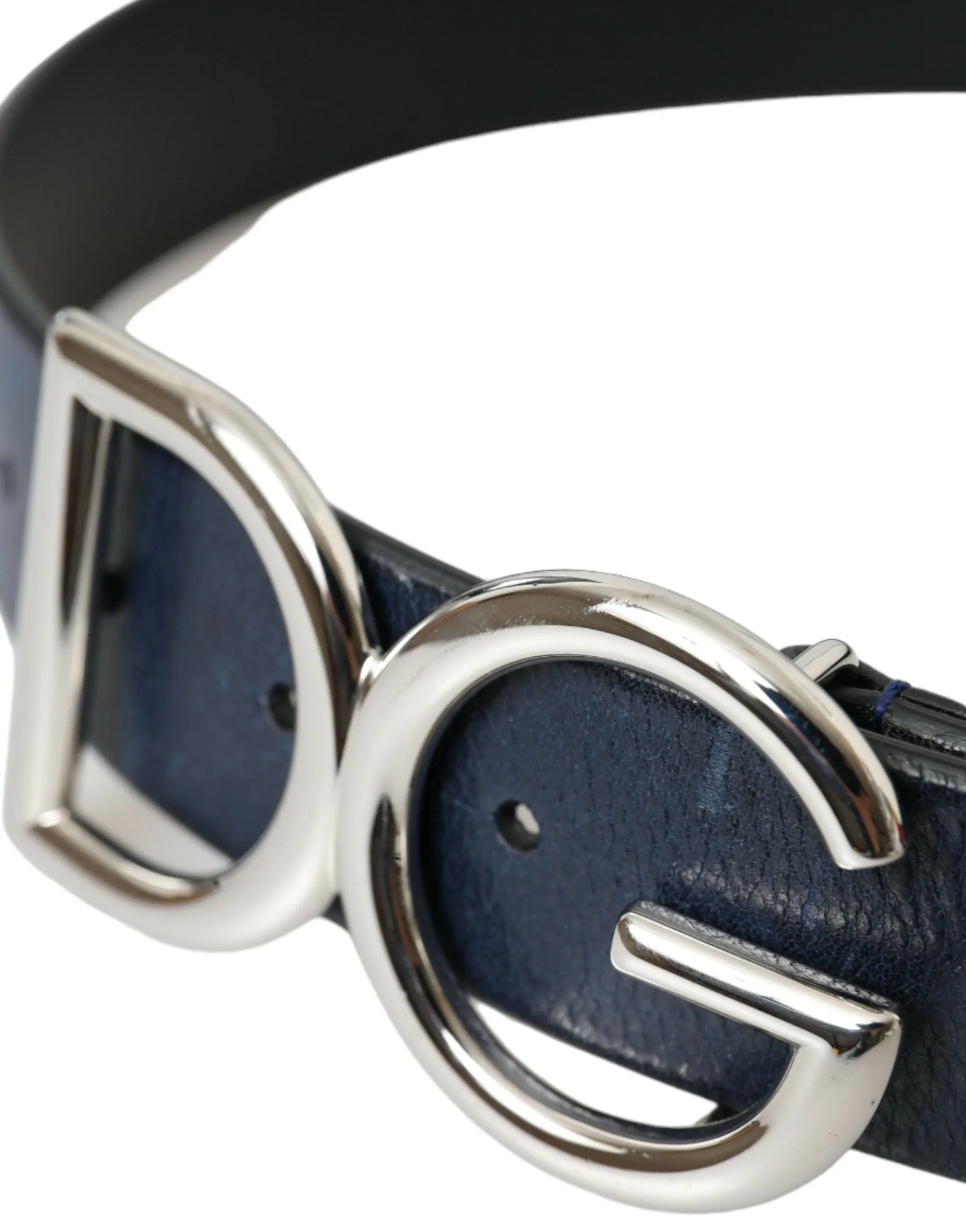 Blue Leather Silver Metal Logo Buckle Belt Men sold by Louxly product image thumbnail 4