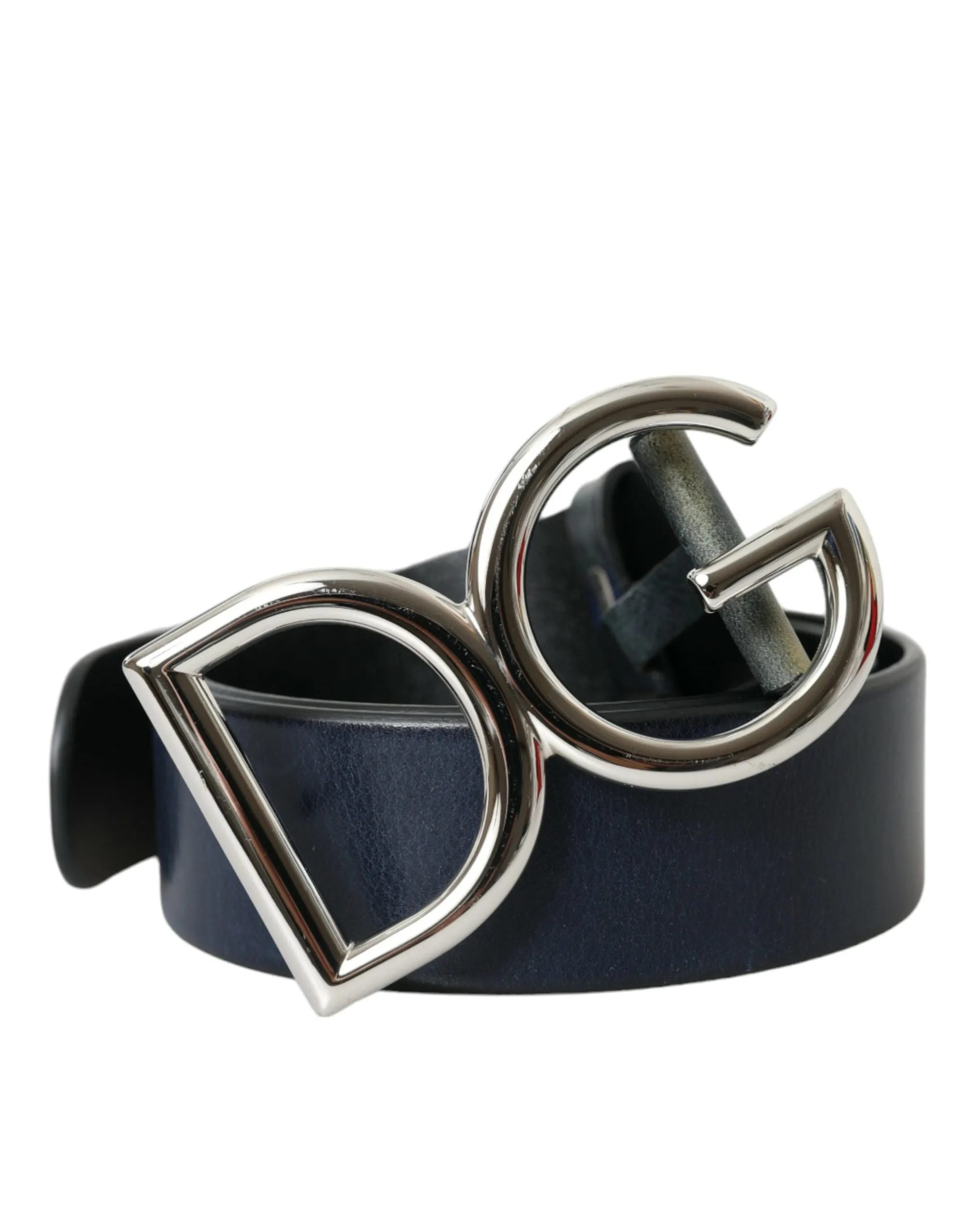 Blue Leather Silver Metal Logo Buckle Belt Men sold by Louxly