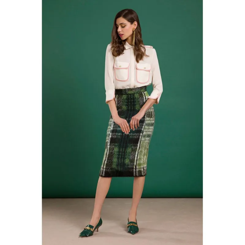 Chic Tartan Knit Skirt in Lush Green sold by Louxly