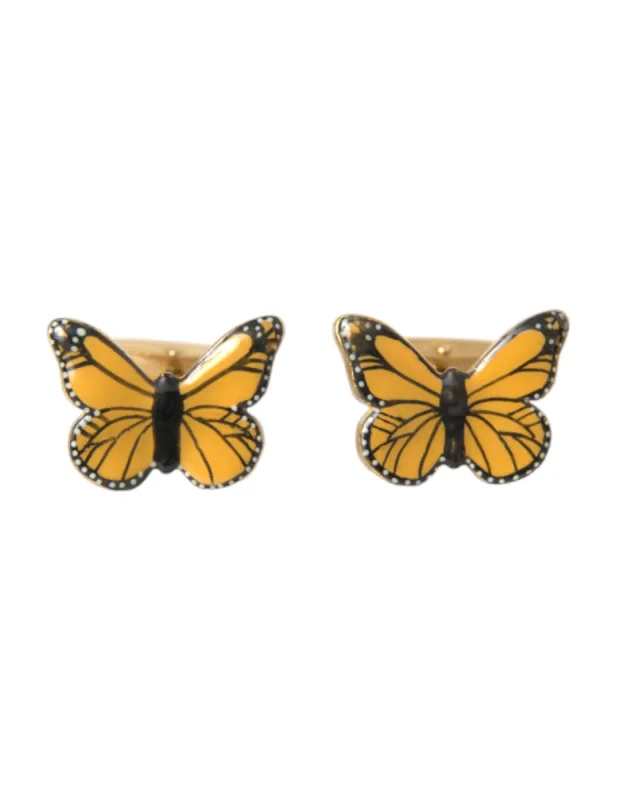 Gold Tone Brass Butterfly Enamel Men Cufflink sold by Louxly