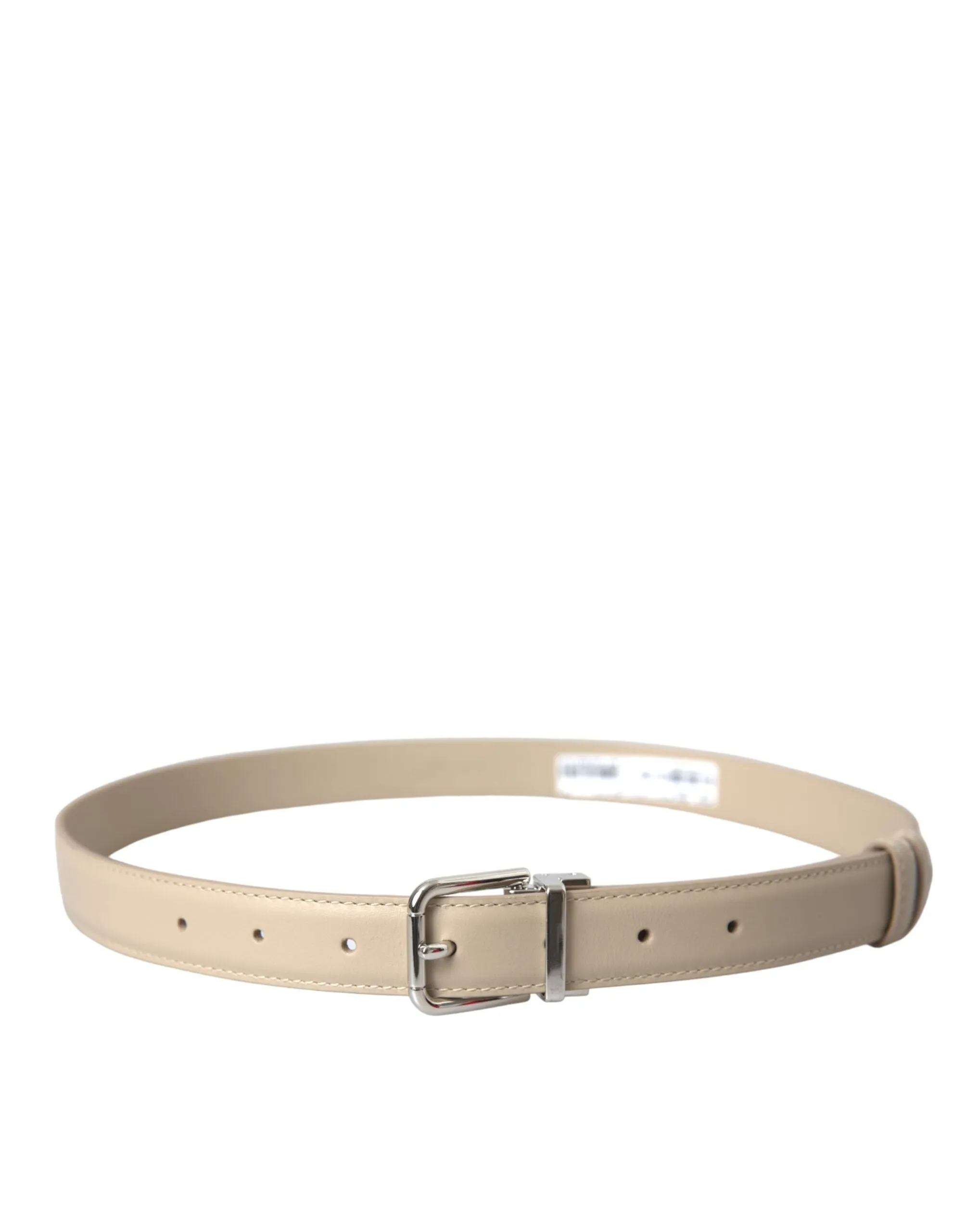 Beige Calfskin Leather Silver Metal Buckle Belt sold by Louxly product image thumbnail 3