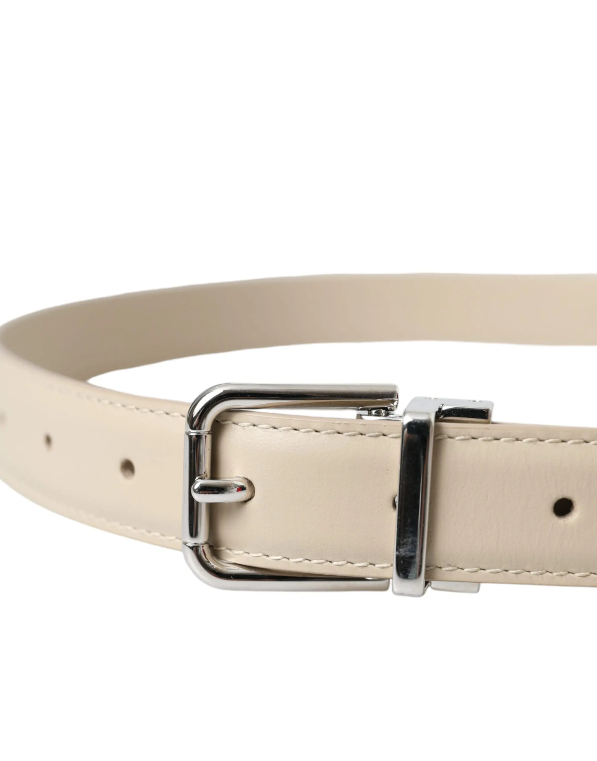 Beige Calfskin Leather Silver Metal Buckle Belt sold by Louxly product image thumbnail 4