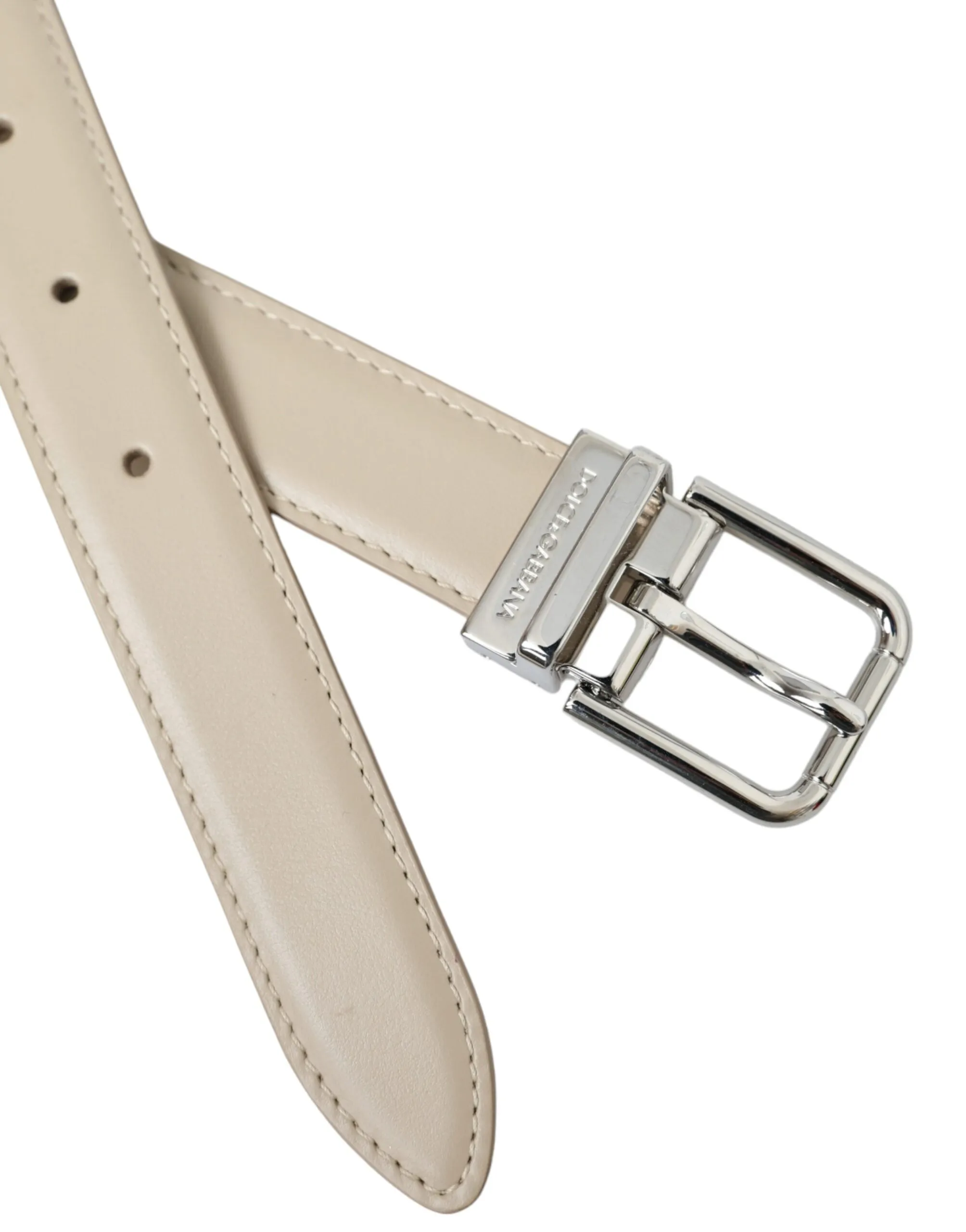Beige Calfskin Leather Silver Metal Buckle Belt sold by Louxly product image thumbnail 5