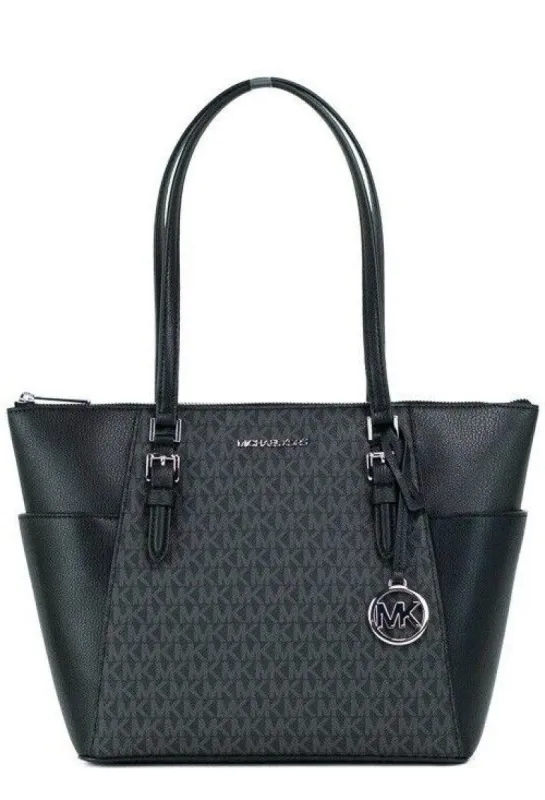 Charlotte Black PVC Leather Large Top Zip Tote Handbag Bag Purse sold by Louxly