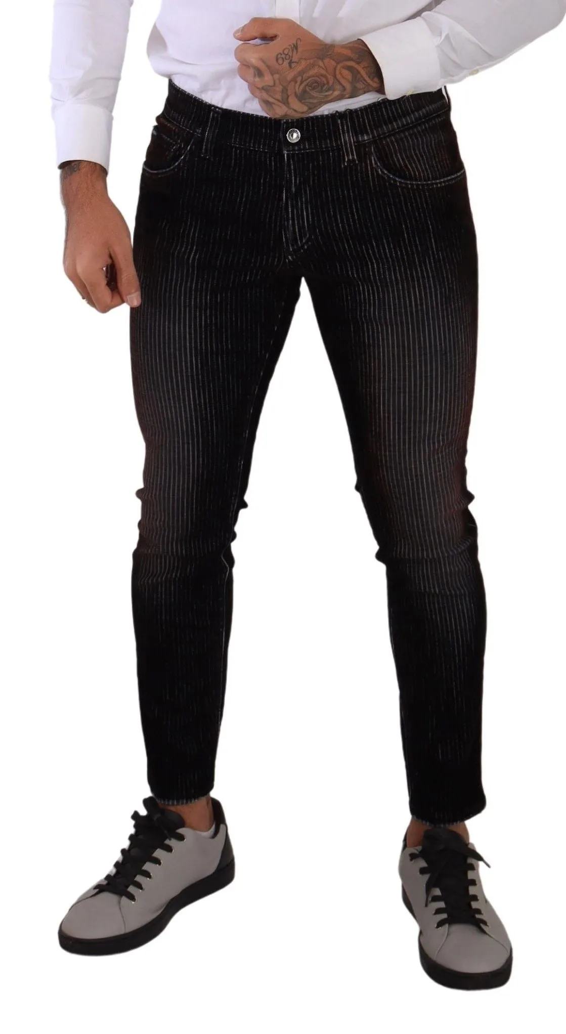 Sleek Striped Black Slim Fit Denim sold by Louxly product image thumbnail 4