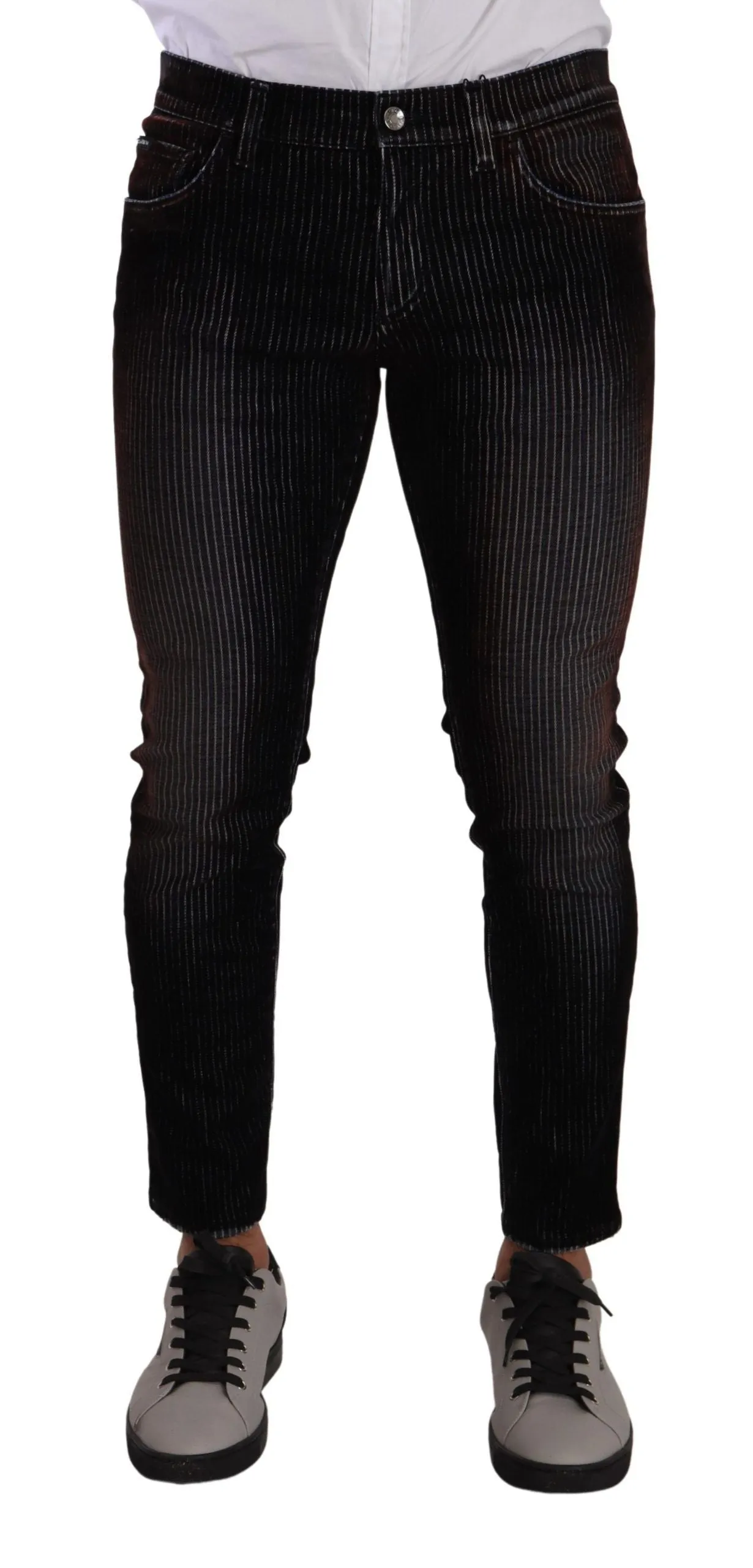 Sleek Striped Black Slim Fit Denim sold by Louxly
