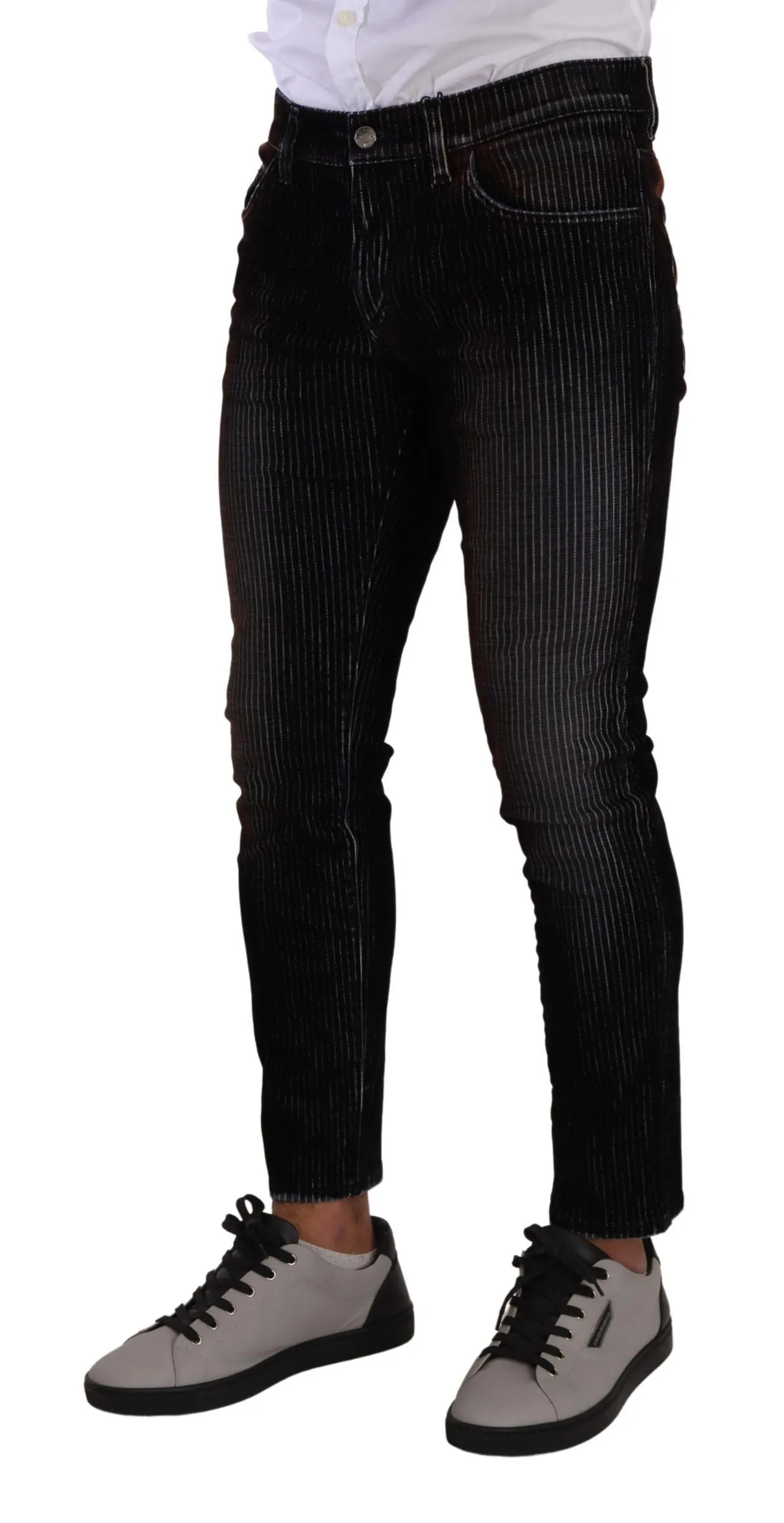 Sleek Striped Black Slim Fit Denim sold by Louxly product image thumbnail 2