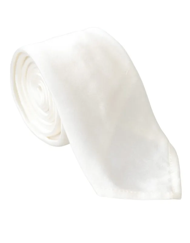 White Silk Blend Adjustable Tie Men made by Louxly